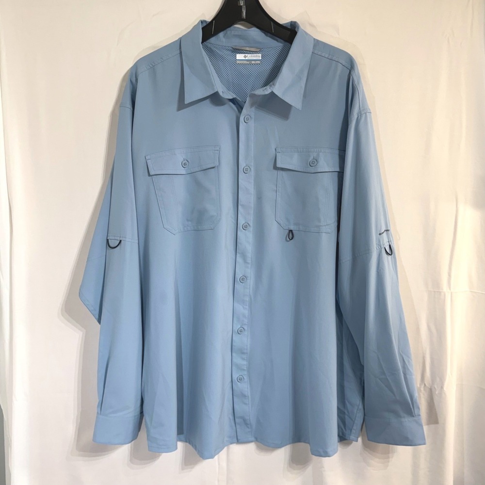 Columbia Mens XXL Light Blue Omni-Shade Long Sleeve Fishing Shirt XM2815